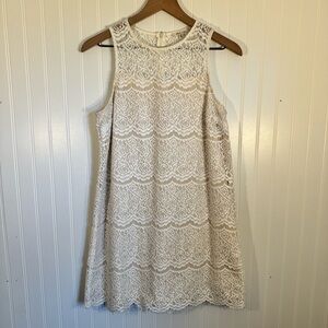 Bleuh Ciel Women’s Elegant Cream Lace Sleeveless Dress with Nude Lining Medium